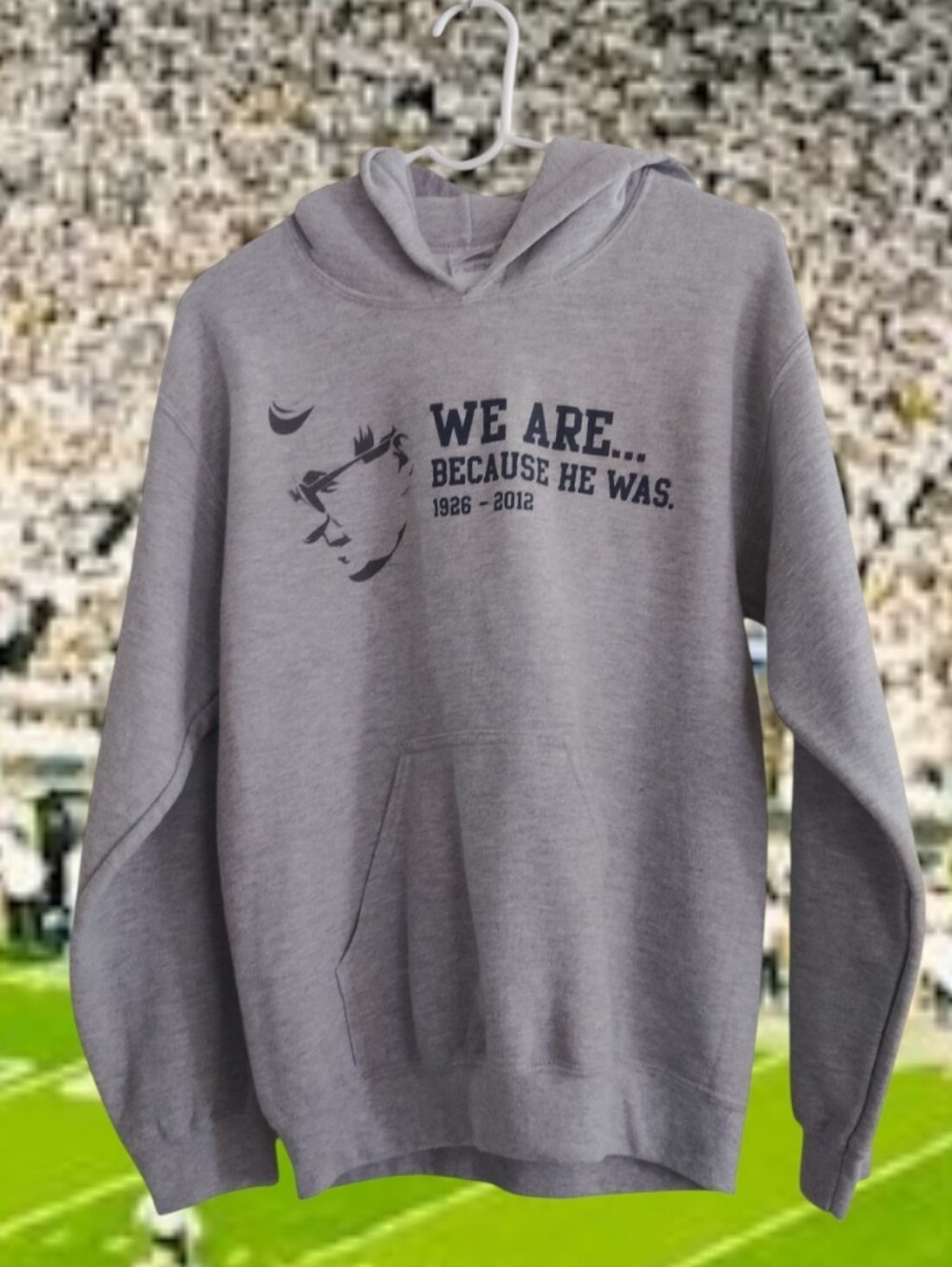 PSU Memory Of Joe Paterno Gildan Gray Hoodie "We Are Because He Was 1926-2012"